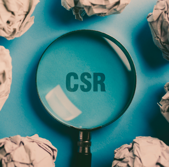 A magnifying glass over the letters "CSR"