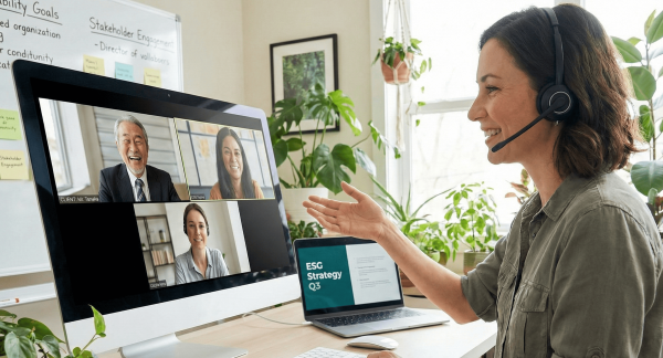 A Virtual Sustainability Officer conducting a meeting with an SME client as part of KindLink's ESG as a Service